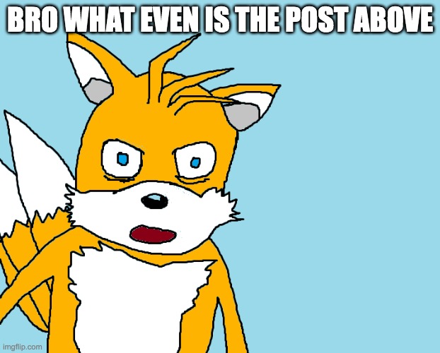 Tails gets trolled template (original meme) | BRO WHAT EVEN IS THE POST ABOVE | image tagged in tails gets trolled template original meme | made w/ Imgflip meme maker
