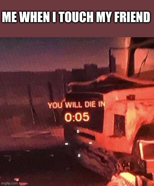 You will die in 0:05 | ME WHEN I TOUCH MY FRIEND | image tagged in you will die in 0 05 | made w/ Imgflip meme maker