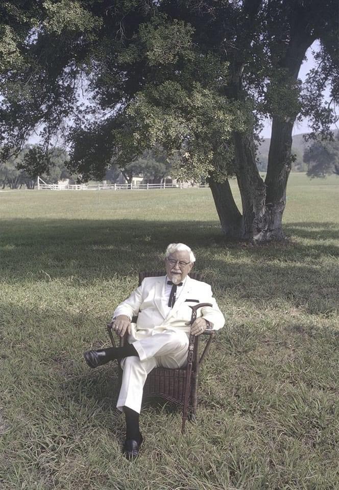 Colonel Sanders on a lawnchair Blank Meme Template