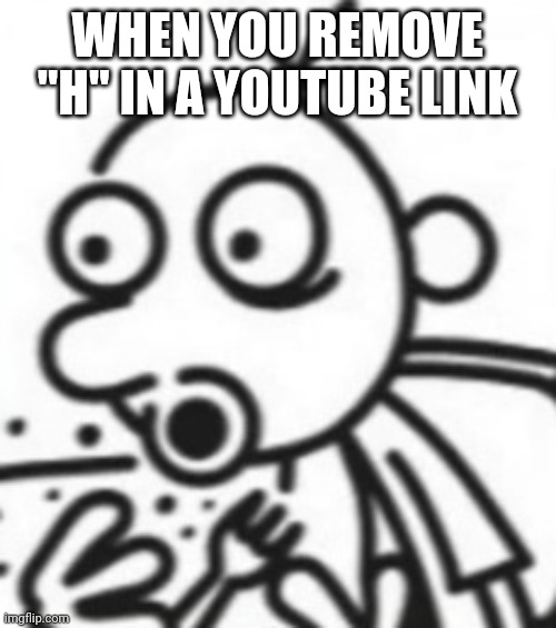 Greg pog meme | WHEN YOU REMOVE "H" IN A YOUTUBE LINK | image tagged in greg pog,memes,diary of a wimpy kid | made w/ Imgflip meme maker