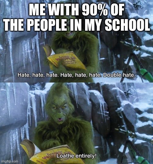 Sorry I haven’t posted in a while school just started (￣∇￣) | ME WITH 90% OF THE PEOPLE IN MY SCHOOL | image tagged in grinch,middle finger,annoying people | made w/ Imgflip meme maker