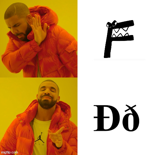 If you get it, you have a PhD in the literature. | Ðð | image tagged in memes,drake hotline bling,letter f,alphabet lore,letters,english | made w/ Imgflip meme maker