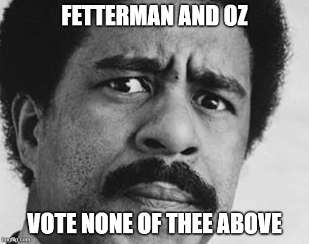 The Keystone State is so Screwed!! | FETTERMAN AND OZ; VOTE NONE OF THEE ABOVE | image tagged in richard pryor | made w/ Imgflip meme maker