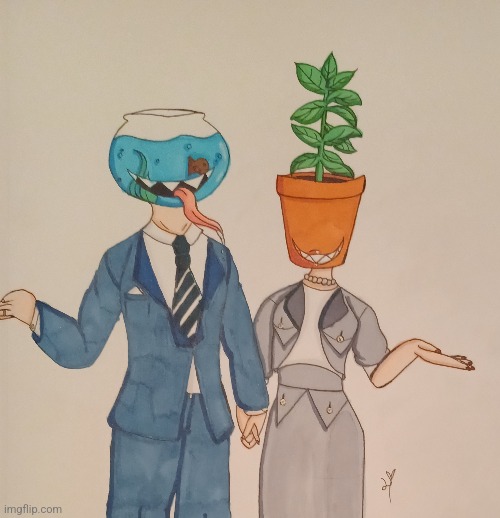 Jonah the Fishbowl man and his house plant wife, Katie. | made w/ Imgflip meme maker