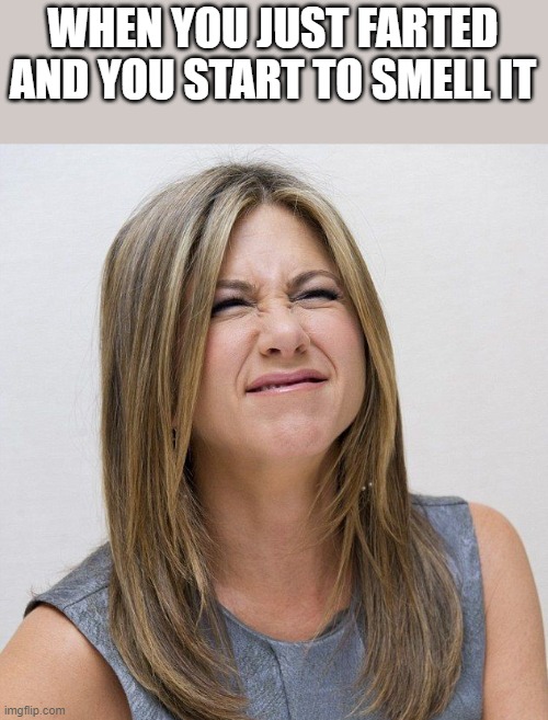 When You Just Farted And You Start To Smell It | WHEN YOU JUST FARTED AND YOU START TO SMELL IT | image tagged in jennifer aniston,farted,fart,farts,funny,memes | made w/ Imgflip meme maker