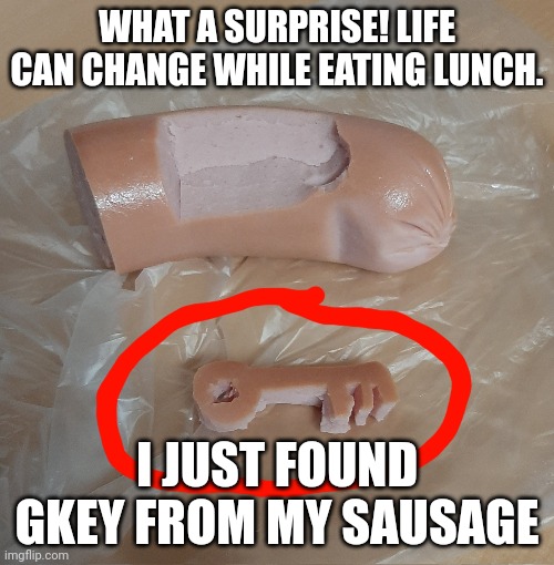 $gkey $glto Gelotto | WHAT A SURPRISE! LIFE CAN CHANGE WHILE EATING LUNCH. I JUST FOUND GKEY FROM MY SAUSAGE | made w/ Imgflip meme maker