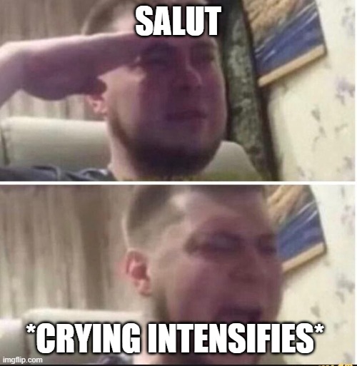 SALUT *CRYING INTENSIFIES* | image tagged in crying salute | made w/ Imgflip meme maker