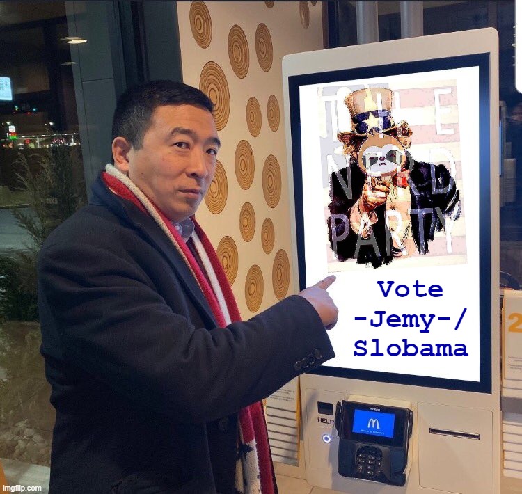 When you point at the touchscreen for long enough... the touchscreen points back. #NerdParty #YangGang | Vote -Jemy-/ Slobama | image tagged in andrew yang mcdonalds self-ordering kiosk,vote,nerd party,vote nerd party,andrew yang,yang gang | made w/ Imgflip meme maker