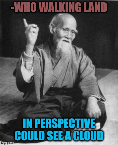 -Your footsteps. | -WHO WALKING LAND; IN PERSPECTIVE COULD SEE A CLOUD | image tagged in aikido master,guy walking with shotguns movie,soundcloud,perspective,see nobody cares,that's a good wisdom | made w/ Imgflip meme maker