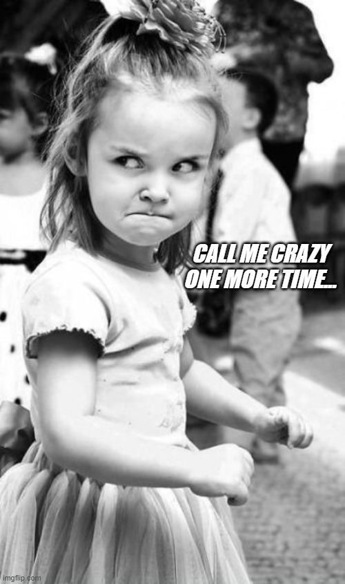 Angry Toddler Meme | CALL ME CRAZY ONE MORE TIME... | image tagged in memes,angry toddler | made w/ Imgflip meme maker