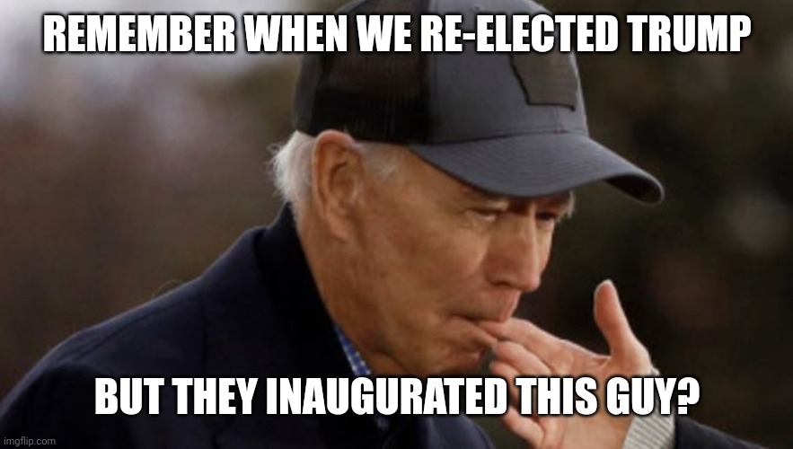 I remember when we were robbed of our votes. | REMEMBER WHEN WE RE-ELECTED TRUMP; BUT THEY INAUGURATED THIS GUY? | image tagged in joe biden finger nibble | made w/ Imgflip meme maker