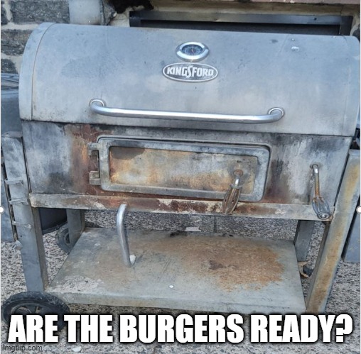 The Real Grill |  ARE THE BURGERS READY? | image tagged in burgers,charcoal,kingsford,bbq,grill,goodeats | made w/ Imgflip meme maker