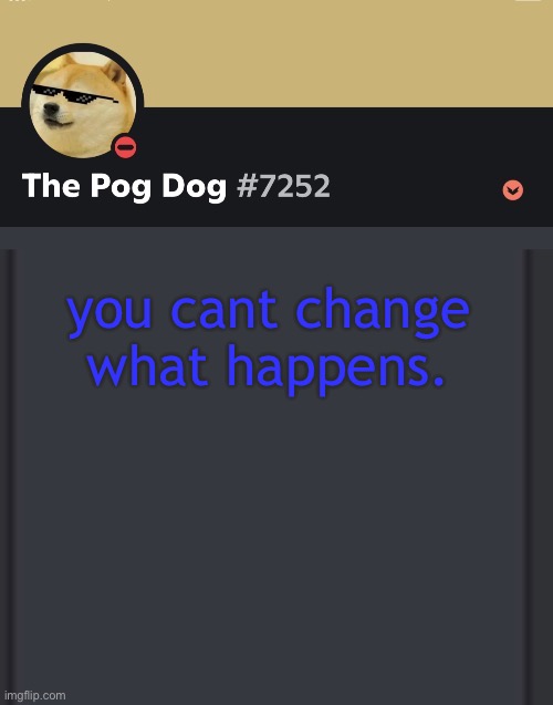 epic doggos epic discord temp | you cant change what happens. | image tagged in epic doggos epic discord temp | made w/ Imgflip meme maker