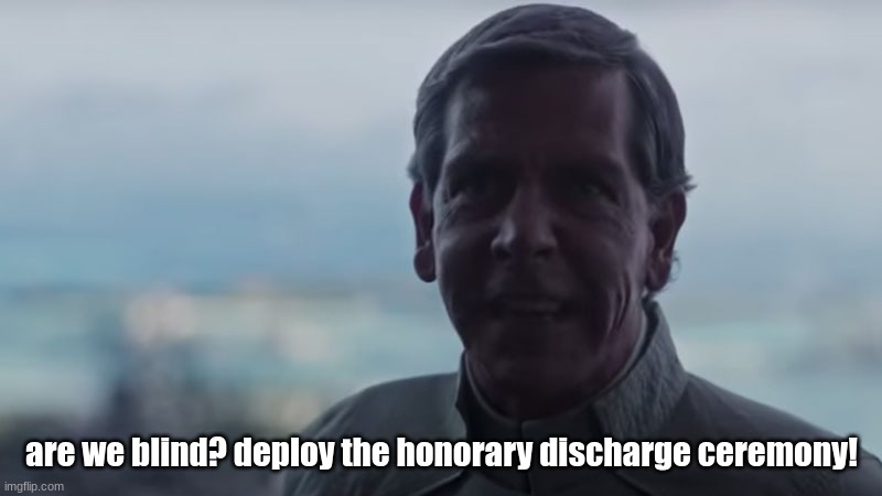 Are We Blind? Deploy the | are we blind? deploy the honorary discharge ceremony! | image tagged in are we blind deploy the | made w/ Imgflip meme maker