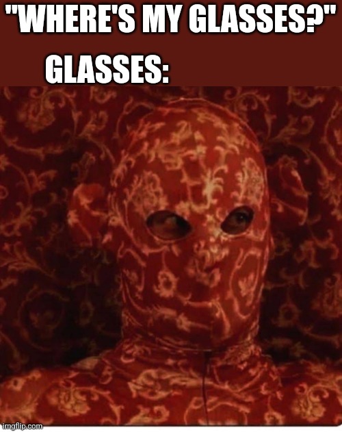 GLASSES:; "WHERE'S MY GLASSES?" | image tagged in funny memes | made w/ Imgflip meme maker