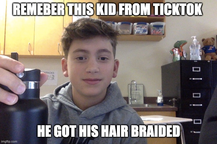 He was on a 300k Like tiktok |  REMEBER THIS KID FROM TICKTOK; HE GOT HIS HAIR BRAIDED | image tagged in hair,cool,famous,trending | made w/ Imgflip meme maker