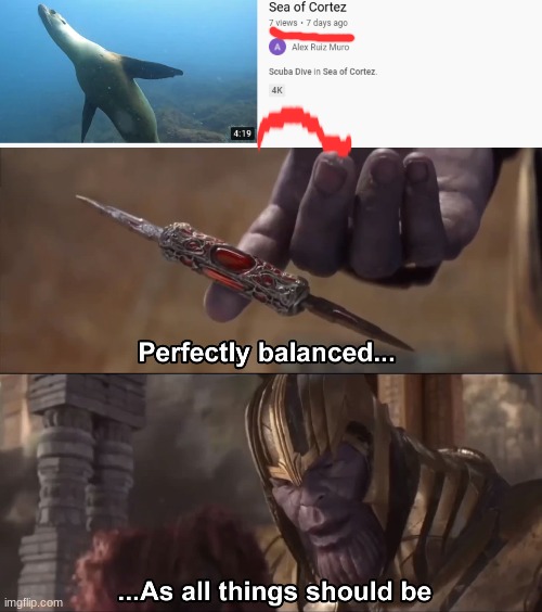 This is pretty much the YouTube version of a solar eclipse | image tagged in thanos perfectly balanced as all things should be,youtube,whoa | made w/ Imgflip meme maker
