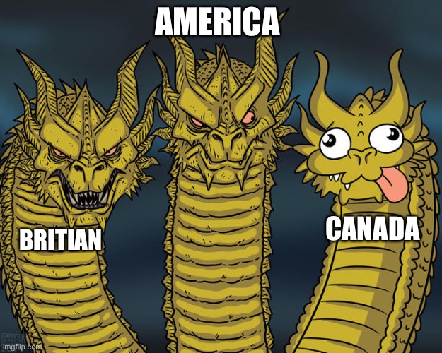 The army mem | AMERICA; CANADA; BRITIAN | image tagged in three-headed dragon,so true memes | made w/ Imgflip meme maker