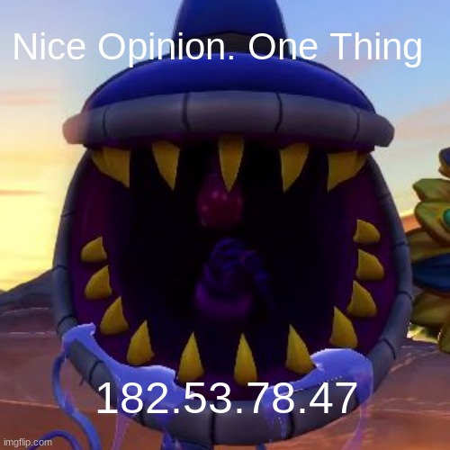 Nice Opinion | Nice Opinion. One Thing; 182.53.78.47 | image tagged in imaxedoutmyarmorchomper | made w/ Imgflip meme maker