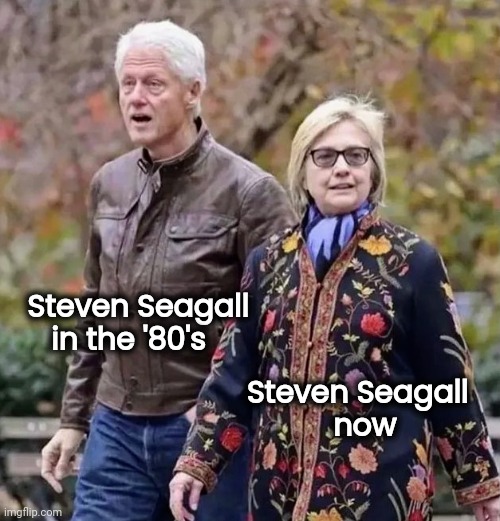 Celebrity Couple | Steven Seagall
      in the '80's; Steven Seagall  
now | image tagged in bill and hillary clinton,why can't you just be normal,hanging out | made w/ Imgflip meme maker