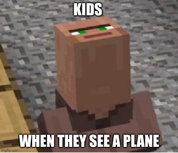 Minecraft Villager Looking Up | KIDS; WHEN THEY SEE A PLANE | image tagged in minecraft villager looking up | made w/ Imgflip meme maker