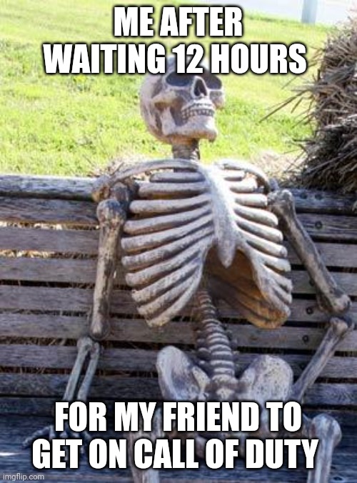 Tik tok tik tok time is ticking | ME AFTER WAITING 12 HOURS; FOR MY FRIEND TO GET ON CALL OF DUTY | image tagged in memes,waiting skeleton | made w/ Imgflip meme maker