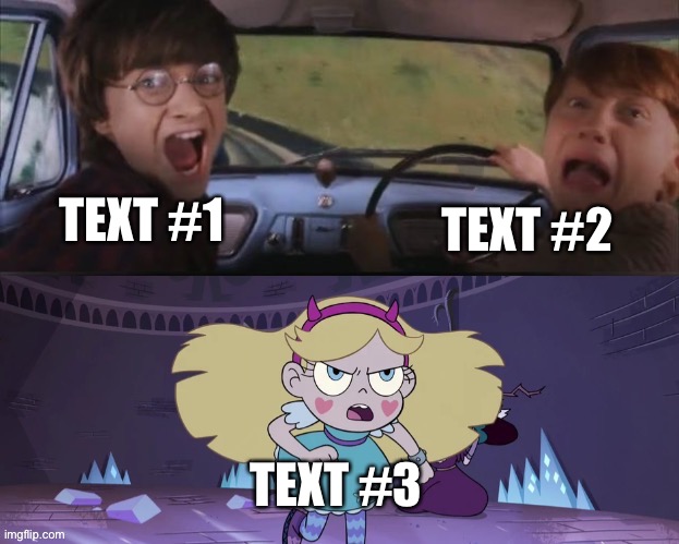 Star Butterfly Chasing hHarry and Ron Weasly | TEXT #1; TEXT #2; TEXT #3 | image tagged in star butterfly chasing harry and ron weasly,new template,custom template,meme template,harry potter,svtfoe | made w/ Imgflip meme maker