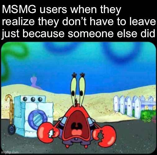 Omg I’m leaving because all these other people did | MSMG users when they realize they don’t have to leave just because someone else did | made w/ Imgflip meme maker