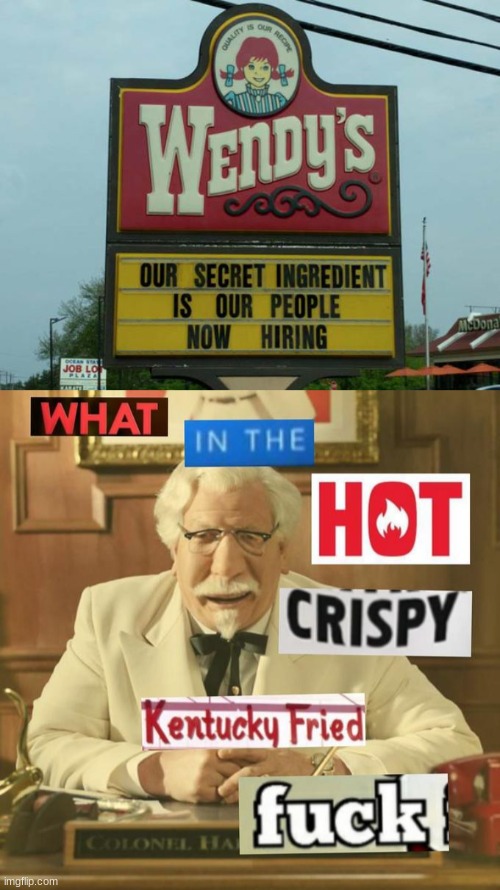 our secret ingredient... | image tagged in what in the hot crispy kentucky fried frick | made w/ Imgflip meme maker