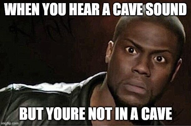 whad | WHEN YOU HEAR A CAVE SOUND; BUT YOURE NOT IN A CAVE | image tagged in memes,kevin hart | made w/ Imgflip meme maker