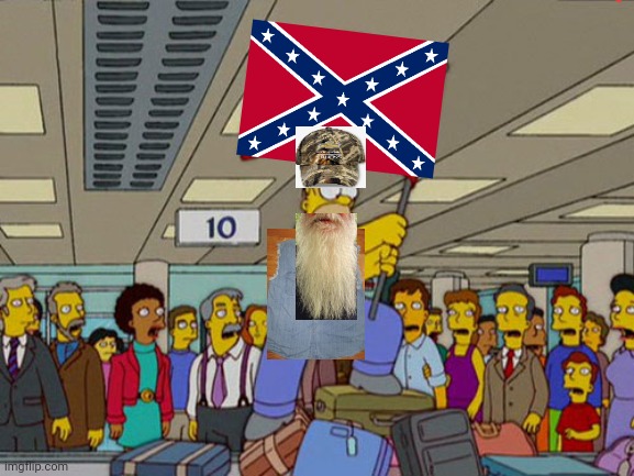 Redneck homer simpsom = Harland Simpson | image tagged in homer simpson usa flag | made w/ Imgflip meme maker