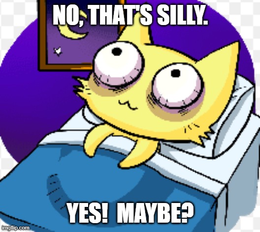 Sleepless | NO, THAT'S SILLY. YES!  MAYBE? | image tagged in sleepless | made w/ Imgflip meme maker