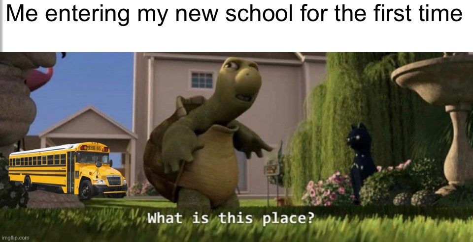 Going into new schools be like | Me entering my new school for the first time | image tagged in what is this place | made w/ Imgflip meme maker