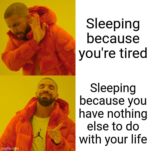 slep | Sleeping because you're tired; Sleeping because you have nothing else to do with your life | image tagged in memes,drake hotline bling | made w/ Imgflip meme maker