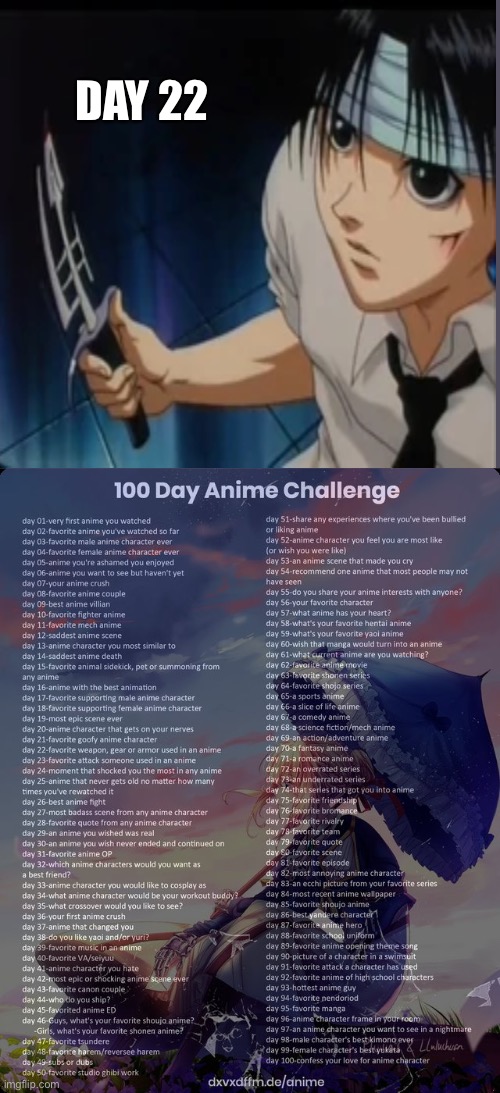 Chrollo’s knife | DAY 22 | image tagged in 100 day anime challenge,hunter x hunter | made w/ Imgflip meme maker