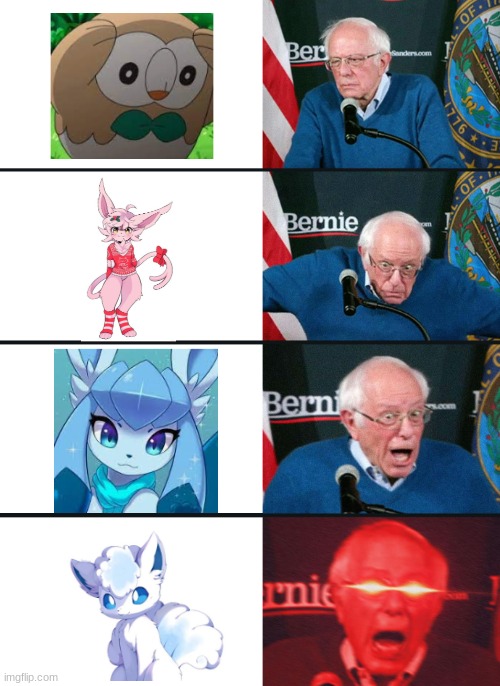 my cute pokemon apraisal | image tagged in bernie lazer eyes | made w/ Imgflip meme maker