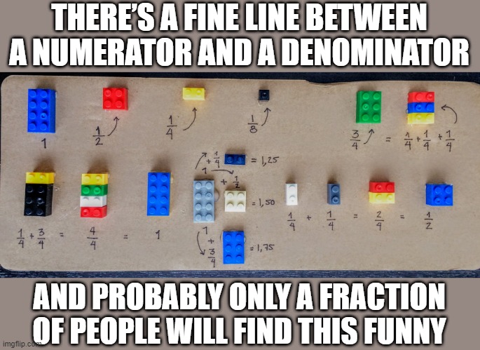I Hate Math Already..... | THERE’S A FINE LINE BETWEEN A NUMERATOR AND A DENOMINATOR; AND PROBABLY ONLY A FRACTION OF PEOPLE WILL FIND THIS FUNNY | image tagged in fractions for kids | made w/ Imgflip meme maker