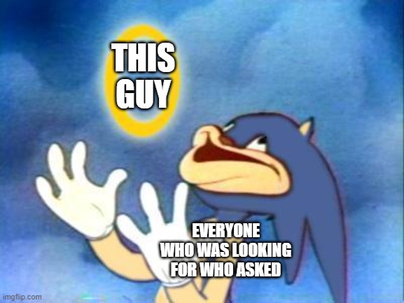 Sanic | THIS GUY EVERYONE WHO WAS LOOKING FOR WHO ASKED | image tagged in sanic | made w/ Imgflip meme maker