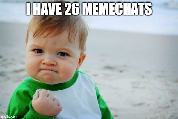 and 9 deleted ones | I HAVE 26 MEMECHATS | image tagged in memes,success kid original | made w/ Imgflip meme maker