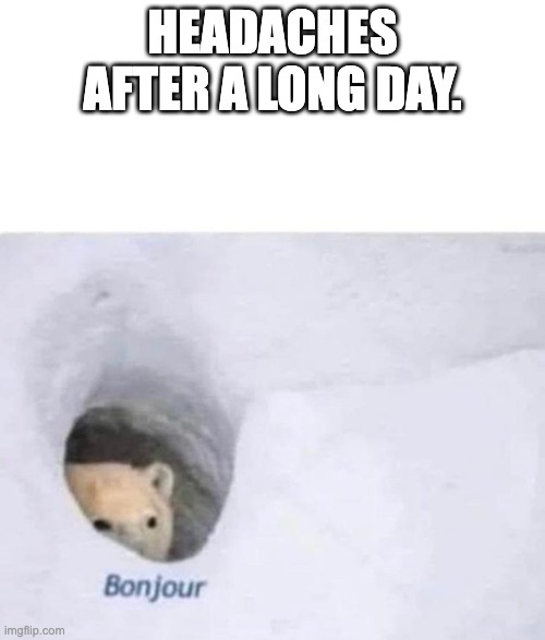 Bonjour | HEADACHES AFTER A LONG DAY. | image tagged in bonjour | made w/ Imgflip meme maker