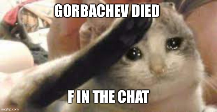 Sad Cat Salute | GORBACHEV DIED; F IN THE CHAT | image tagged in sad cat salute | made w/ Imgflip meme maker