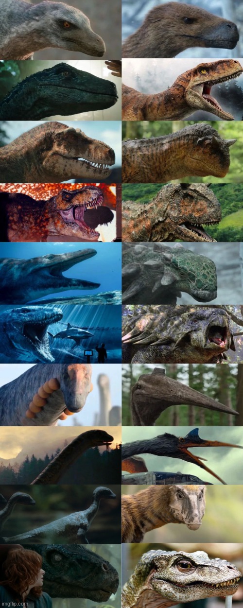 Jurassic Park/World and Prehistoric Planet dinosaur comparison (What do you like better) | image tagged in jurassic park,jurassic world,prehistoric planet,dinosaur,comparison,crossover | made w/ Imgflip meme maker