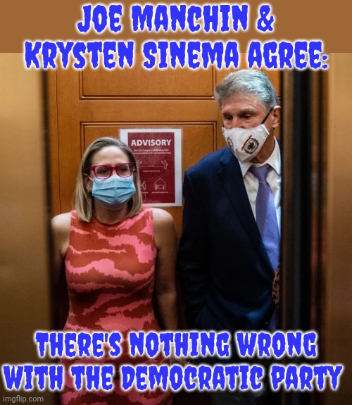 Pay no attention to the man behind the curtain. | Joe Manchin & Krysten Sinema agree:; There's nothing wrong with the Democratic party | image tagged in joe manchin kyrsten sinema,american politics,wake up,corruption,sell out | made w/ Imgflip meme maker