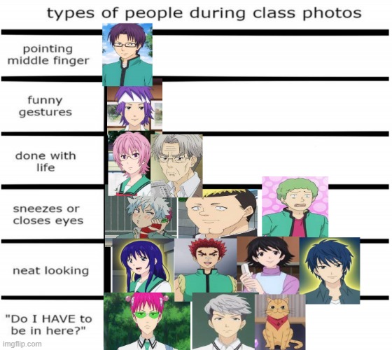 Types of people class photos Saiki K | image tagged in types of people class photos | made w/ Imgflip meme maker