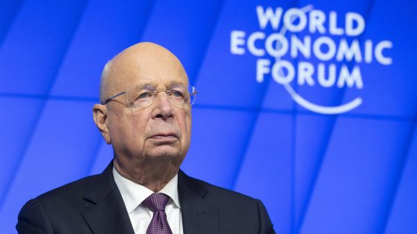 Klaus Schwab WEF blue banner Blank Meme Template