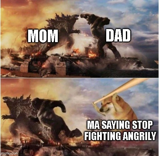 Kong Godzilla Doge | DAD; MOM; MA SAYING STOP FIGHTING ANGRILY | image tagged in kong godzilla doge | made w/ Imgflip meme maker