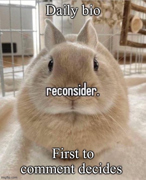 reconsider | Daily bio; First to comment decides | image tagged in reconsider | made w/ Imgflip meme maker