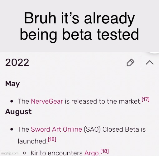 I’m staying away from VR |  Bruh it’s already being beta tested | image tagged in funny,memes,anime,sword art online | made w/ Imgflip meme maker