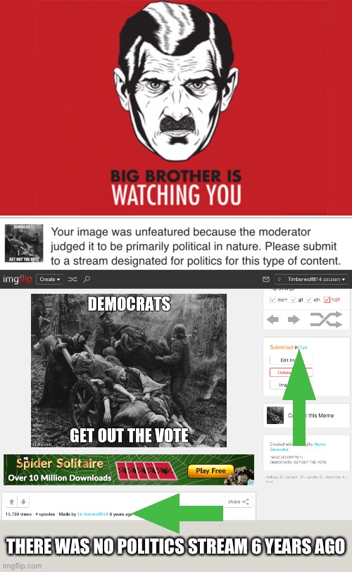 THERE WAS NO POLITICS STREAM 6 YEARS AGO | image tagged in big brother is always watching you | made w/ Imgflip meme maker