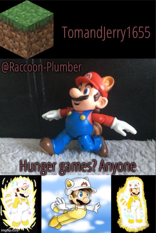 Hunger games? Anyone | image tagged in raccoon-plumber s announcement template | made w/ Imgflip meme maker